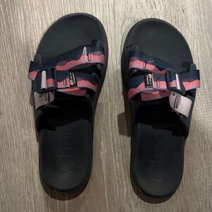 Thomas Rhett Chaco Black Sandals with Pink and Blue Straps